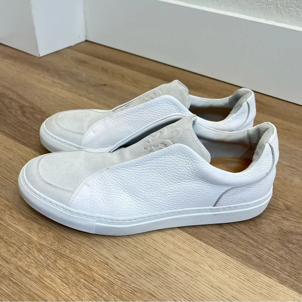 Zelli Spettacolare Pebble Grain Leather & Suede Slip-On Sneakers in White sz 11